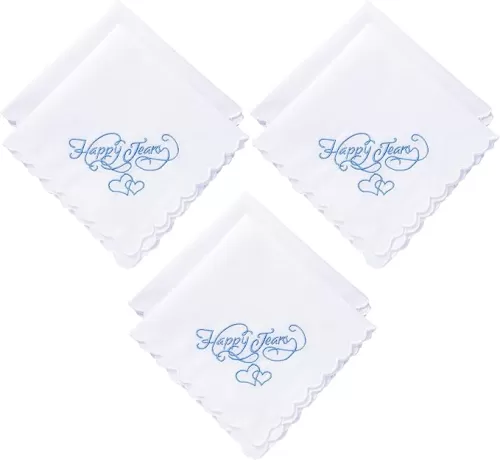 Embroidered Wedding Handkerchiefs Happy Tears Handkerchiefs with Scallop Lace Edges for Wedding Day Bride