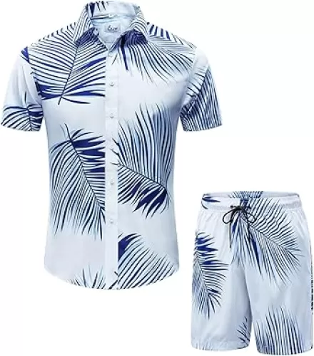 EUOW Men's Hawaiian Shirts and Shorts Set 2 Pieces Button Down Short Sleeve Beach Vacation Outfits