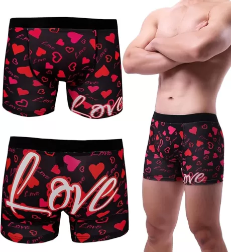 Evankin Men Valentines Boxer Briefs, Sexy Funny Novelty Heart Underwear, Comfort Breathable Soft Underpants Shorts with Bulge Pouch(Heart&Love1, XL)
