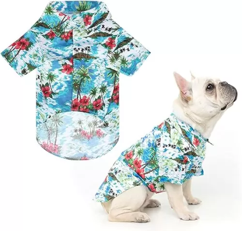 EXPAWLORER Dog Hawaiian Shirt - Dog Summer Clothes, Breathable Polo T-Shirts with Floral and Sea Island Pattern, Puppy Outfit, Shirt for Small Medium Large Dogs Boy and Girl in Hot Days
