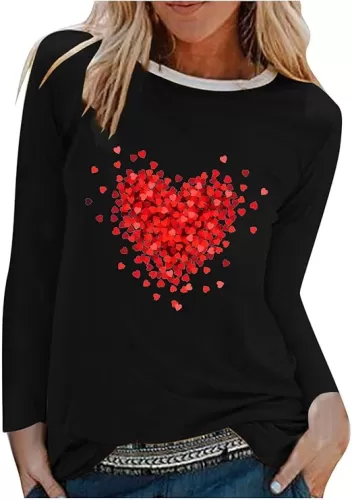 Fall Winter Sweatshirt for Womens Valentine's Day Love Heart Print Graphic Tees Casual Long Sleeve Pullover Tops