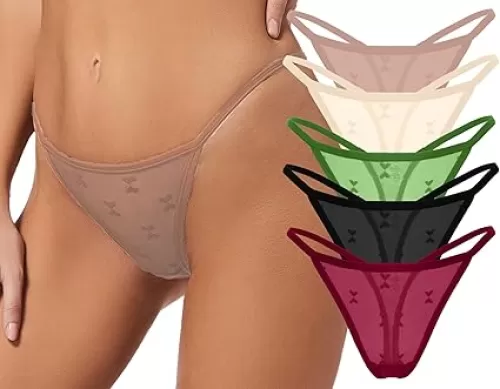 FEOYA Sheer Mesh Thongs for Women Sexy Heart Print G String Panties Low Waist Underwear