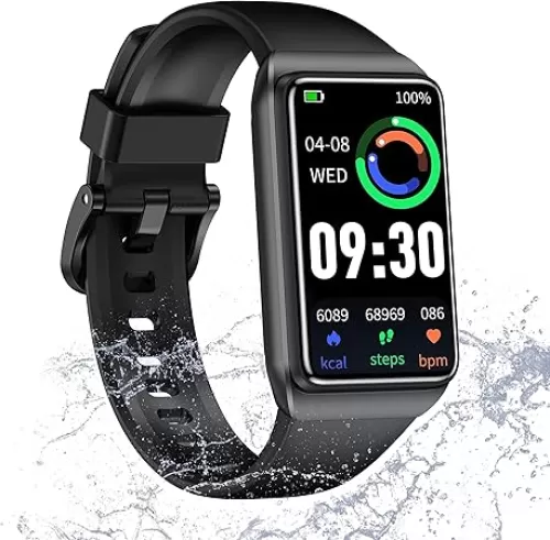 Fitness Tracker Step Counter with 24/7 Heart Rate Blood Oxygen Sleep Monitor, 1.47'' Activity Tracker & Smart Watches with 1 ATM Waterproof, Step Tracker Fitness Watch for Women Men Seniors (Black)