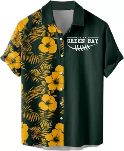 Football Hibiscus Men's Hawaiian Shirt Short Sleeve Floral Button Down Shirt Tropical Custom Name Number Aloha Beach Shirt