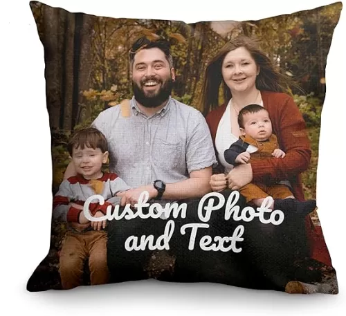FrameStory Custom Personalized Pillow with Photos and Text, Fully Customizable with Your Pictures and Message, Home Decor Pillow with Case, Cover; 18" x 18", 1-Sided Printing, Printed in The USA