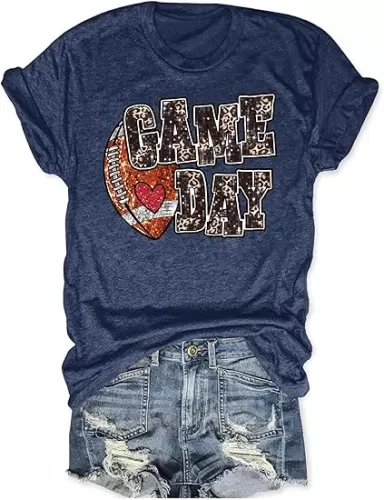 Game Day Shirts for Women: Heart Football Graphic T-Shirt Gameday Outfits Casual Sport Mom Blouse Tops
