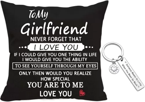 Gifts for Girlfriend, Two Sided Printing Lover Pillow Cover + Couple Keychain, Valentine