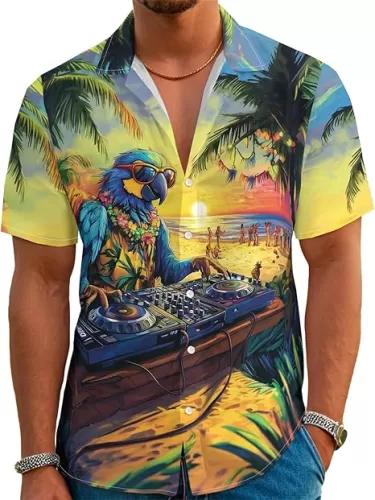 Hawaiian Shirts for Men Funny Print Short Sleeve Summer Casual Button Down Shirts for Beach Cruise Vacation
