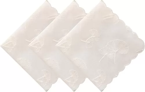 HOULIFE Women Handkerchiefs with Scalloped Edge Soft Cotton Embroidered Handkerchief Ladies Wedding Hankies 3PCS