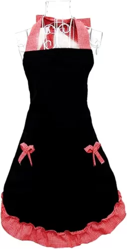 Hyzrz Cute retro Aprons with Pockets for Women Girls Vintage Kitchen Cooking Apron for Mother Gift (Red)