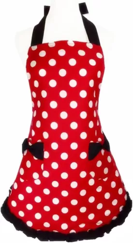 Hyzrz Lovely Retro Adjustable Red Polka Dot Aprons for Women Girls Cute Funny Apron Bowknot 2 Pockets