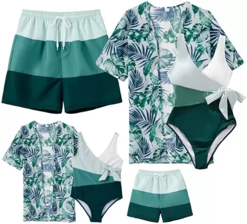 IFFEI Mommy and Me Family Matching Swimsuits Color Block Women One Piece Tummy Control Bathing Suit with Cover Up