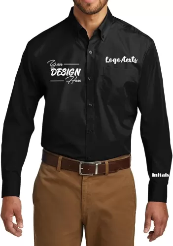 INK STITCH Men W100 Custom Personalized Embroidery Add Logo Texts Easy Care Long Sleeve Dress Buttondown Shirts