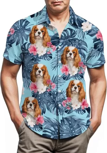 King Charles Cavalier Hawaiian Shirts for Men, Button Down Beach Casual Shirtss