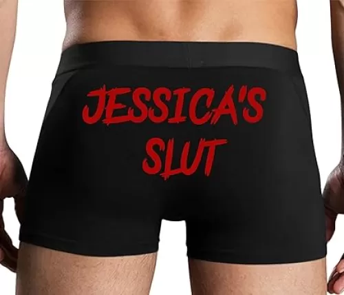 Knaughty Knickers Personalized Slut Mens Black Trunk Boxer Briefs Owned Submissive BDSM Bondage Collared
