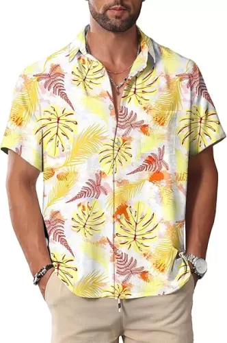 KYKU Hawaiian Mens Shirts Casual: Beach Vacation Tropical Mens Button Down Short Sleeve Shirt with Pocket