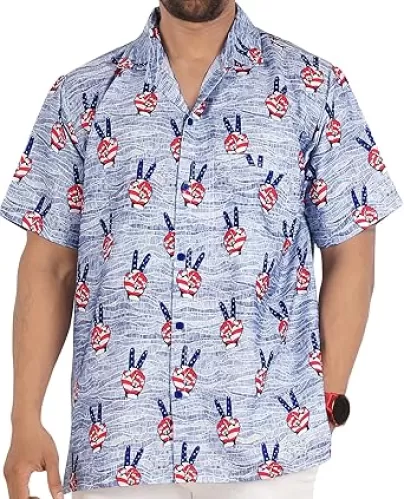 LA LEELA Men's 4th of July Patriotic US American Flag Shirt Short Sleeve Button Down Holiday Hawaiian Shirts for Men