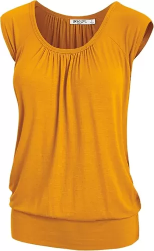 Lock and Love Women's Scoop Neck Short Sleeve Solid/Print/Dip-Dye Sweetheart Top S-3XL Plus Size