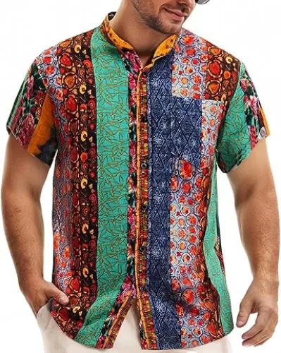 Men Hawaiian Shirt Floral Short Sleeve Shirts Summer Vacation Print Casual Button Down Beach Shirt