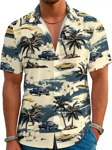 Mens Funny Neon Hawaiian Shirts 3D Graphic Button Down Short Sleeve Shirt Summer Beach Aloha Tops Theme Party