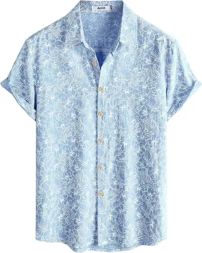 Mens Hawaiian Shirt Short Sleeve Button Down Cotton Floral Shirts Casual Tropical Beach Summer Shirts
