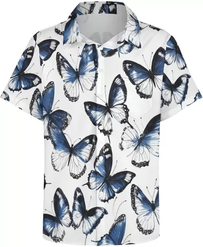 Men's Hawaiian Shirts Novel Butterfly Print Button Down Shirts Tropical Casual Beach Shirt