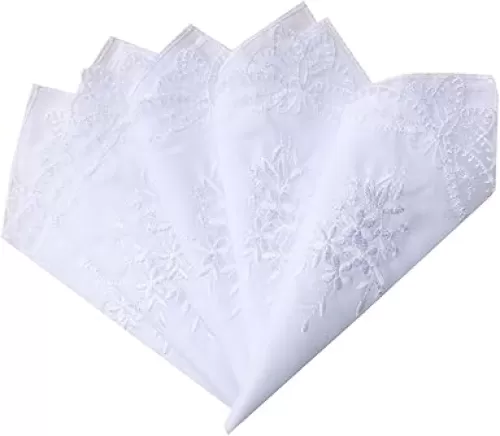 MileyMarla Womens Cotton Handkerchiefs Flower Embroidered Lace Ladies Hankies 6PCS