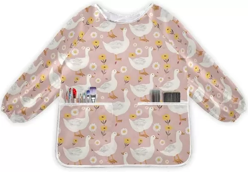MNSRUU Smock for Kids Checkered Bear Long Sleeve Kids Art Smock Paint Aprons