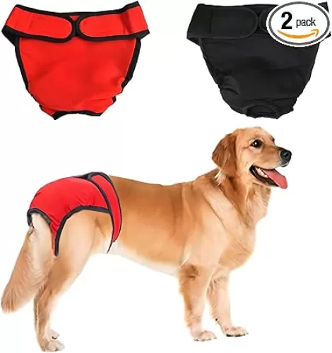 NACOCO 2 Pack Female Dog Diapers for Small Medium and Large Dogs, Adjustable and Leakproof Doggie Sanitary Panties, The Harassment of Pants and Safety Pants, Black&Red (XL)
