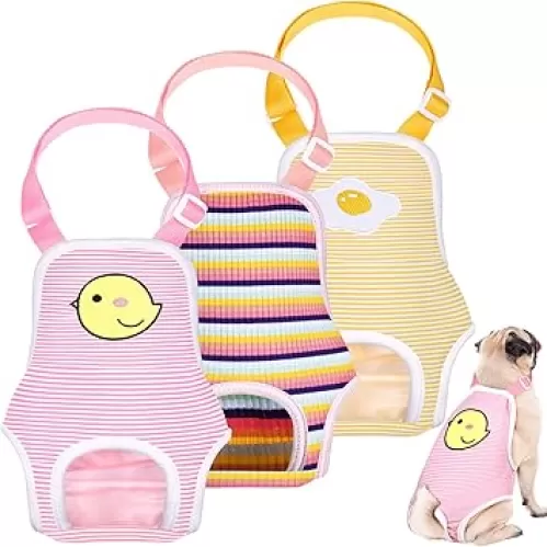 Nuanchu 3 Pcs Female Dog Diaper Sanitary Panties with Adjustable Suspender, Washable Reusable Doggie Diapers for Small Medium Large Dog in Heat Period Menstrual Pet Cats Ducks(Cute Pattern, L)