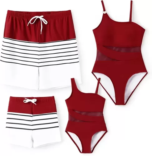 PATPAT Family Matching Summer Swimwear, Women and Girl One-Piece Swimsuit, Men and Boy Swim Trunks