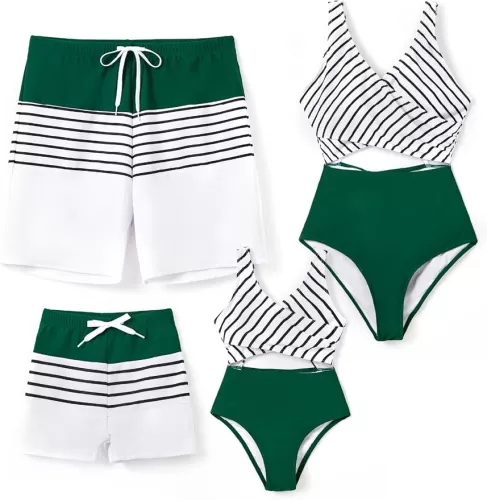 PATPAT Family Matching Swimsuits Swimwear Set for Couples Mommy and Me Striped Spliced Bathing One-Piece Swimsuits