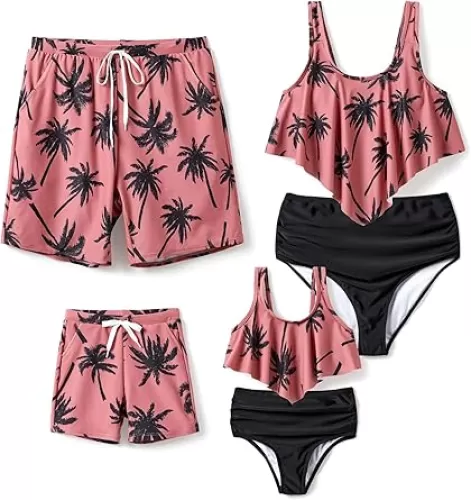 PATPAT Family Matching Swimsuits Two Piece Hawaiian Tropical Beach Bikini and Swim Trunks Set Mommy and Me Bathing Suits