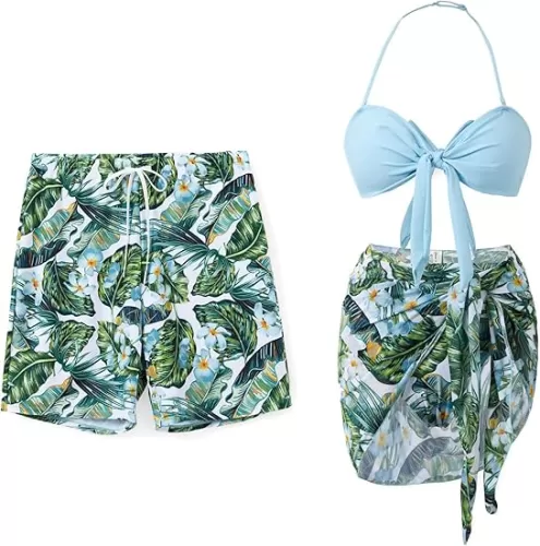 PATPAT Matching Swimsuits for Couples - Two Piece Bikini Sets or Swim Trunks Summer Beach Hawaiian Swimwear Bathing Suits