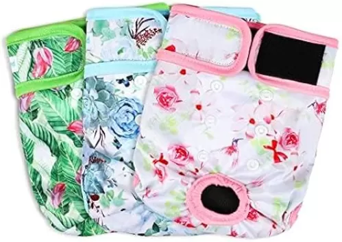 Paw Legend Washable Reusable Female Dog Period Diapers for Heat Doggie Puppy Diapers for Female Dogs (3 Pack, Flower, X-Small)