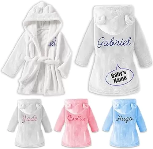 Personalized Baby Bathrobe -Baby Robe Hooded Bath Robe Towel Pajamas-Custom Personalized Embroidered Kid