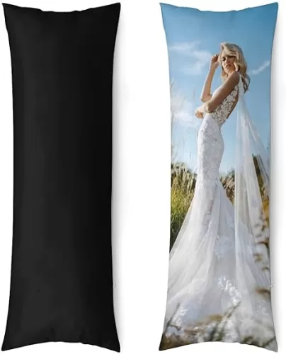 Personalized Body Pillow Cover, Add Your Own Text Image Name Photo, Custom Pillow Case with Your Loved Ones, Wife Mothers Fathers Gift, PureBlack, 20"x54"