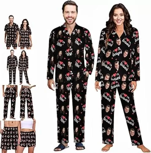 Personalized Couple Pajamas Matching Sets with Photo Custom Husband Wife