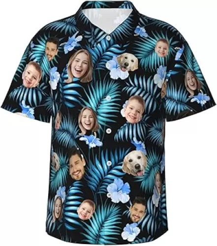 Personalized Hawaiian Shirts for Men| Custom Hawaiian Shirt with Face Custom 1-6 Photo Tropical Flower and Palm Leaf Shirt