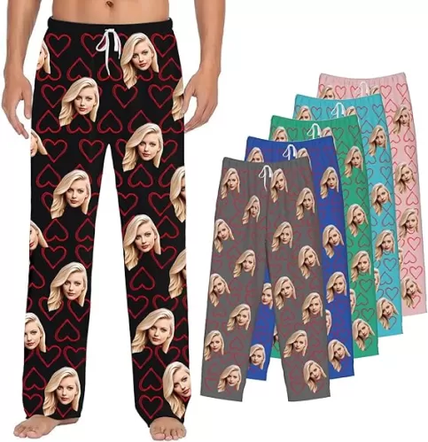 Personalized Hearts Pajamas, Custom Pajamas for Men, Customizable Gifts, Personalized Anniversary Pjs for Men