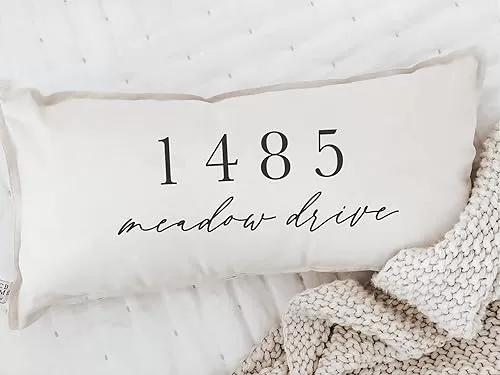 Personalized Lumbar Pillow - Address, Handmade in the USA, calligraphy, home decor, wedding gift, engagement present, housewarming gift, cushion cover, throw pillow
