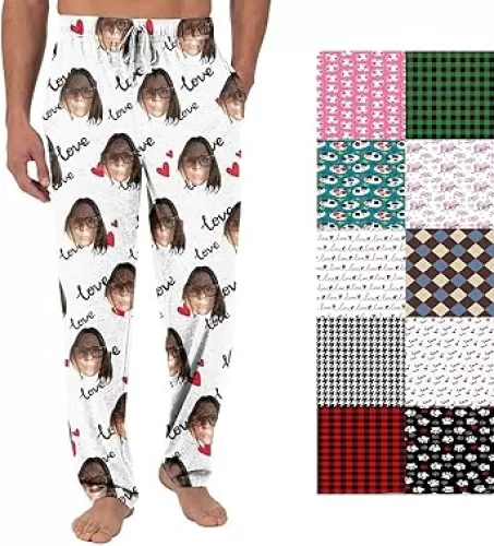 Personalized Pajama Pants for Men Custom Pajamas Pants for Christmas Birthday Hearts Funny Gifts