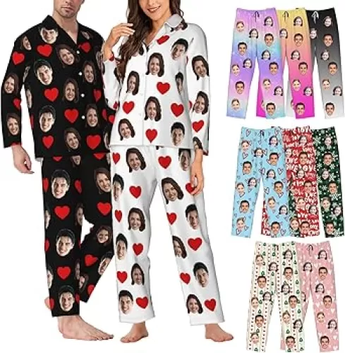 Personalized Pajamas Custom Face Pajama Pants for Men Women Customized Funny Sleepwear With Pet Photo Christmas Couple Gift