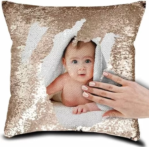 Personalized Picture Magic Reversible Custom Throw Pillowcase, DIY Design Sequin Pictures Photos, Single Side Printed, Pet, Lover & Family Photo Throw Pillow Case, 16