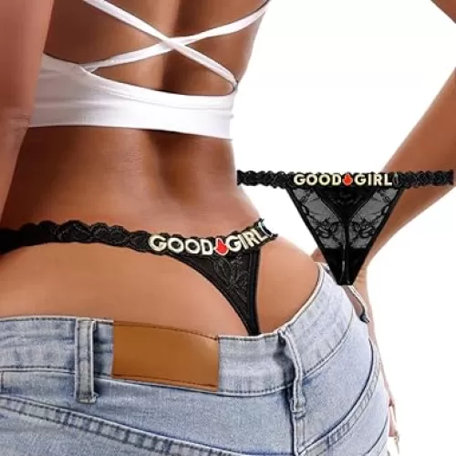 Personalized Thongs Unusual Name Underwear for Women Sexy Lace Bikini with Cute Rhinestone Metal Letter Underpants