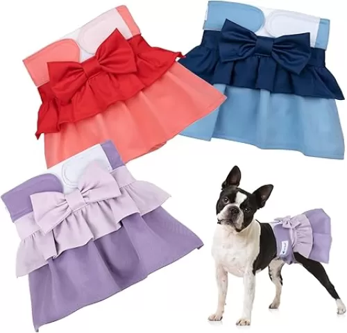Pet Soft Female Dog Diapers - 3 Pack Washable Dress-Style Dog Diapers Female for Girl Dogs in Heat - Reusable Doggy Period Panties Puppy Diaper (Classic, XS)