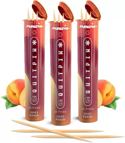 Premium Flavored Toothpick - Extra Thick Boosting Flavored Toothpicks with Lobelia to Help Quit Smoking - Oral Fixation - Nicotine Free - Natural (Juicy Peach 3 Pack)