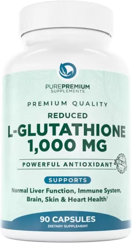 PurePremium Reduced Glutathione 1000mg Per Serving - 500mg Per Capsule – L-Glutathione Supplement & Antioxidant Support for Normal Liver, Brain, Skin & Heart Health – 90 Capsules