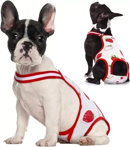QBLEEV Dog Diapers Female Washable Sanitary Pantie with Adjustable Suspender, Reusable Doggie Diapers for Male Girl Dogs in Heat, Pet Period Panties Dog Underwear Jumpsuits for Teddy French Bulldog L