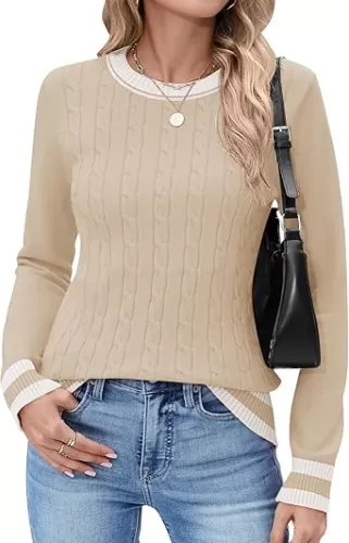 Rapbin Women Cable Knit Sweater Long Sleeve Pullover Tops Lightweight Ladies Casual Business Casual Trendy Outfits 2025